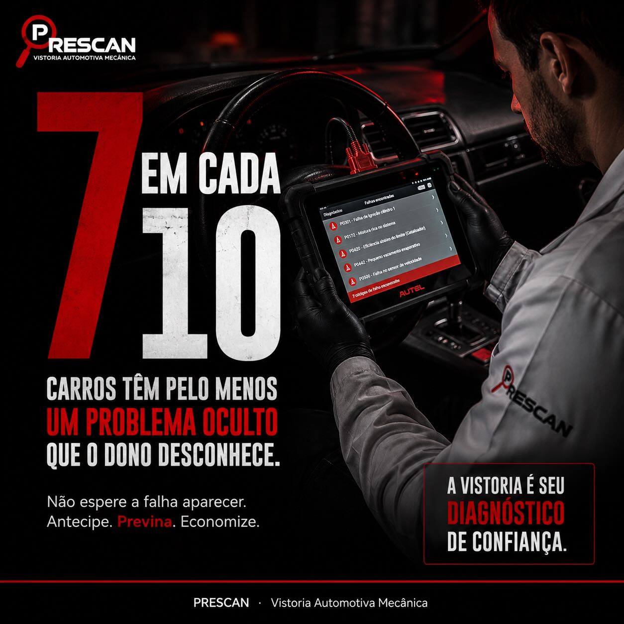 Diagnóstico automotivo PRESCAN revelando problemas ocultos do veículo